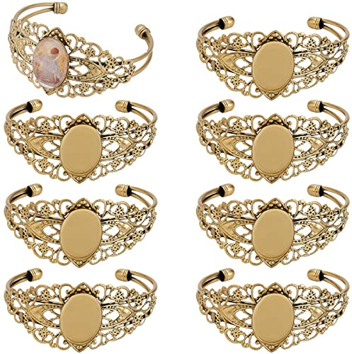 SUNNYCLUE 8 Stück Cabochon Armband Rohlinge Lünette Manschettenarmband Blank Armreif Basis Filigrane Rohlinge Für Die Schmuckherstellung Rahmen Cabochons Tabletts Lünette Tablett Vintage Stil Antik Br