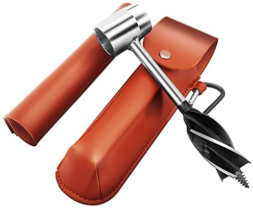 VOANZO Trivella Manuale Trivella Manuale Trivella con Custodia in Pelle Trivella per Legno Trivella per Legno Strumento per trivella da Campeggio e bushcraft