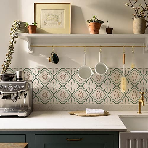Alwayspon 12PcsX15cm/6inch White Green Tile Sticker, Self Adhesive Stick on Tiles Transfer Sticker for Bathroom Kitchen, Splashback for Cooker, Peel and Stick Adhesive Vinyl Wall Tiles Sticker
