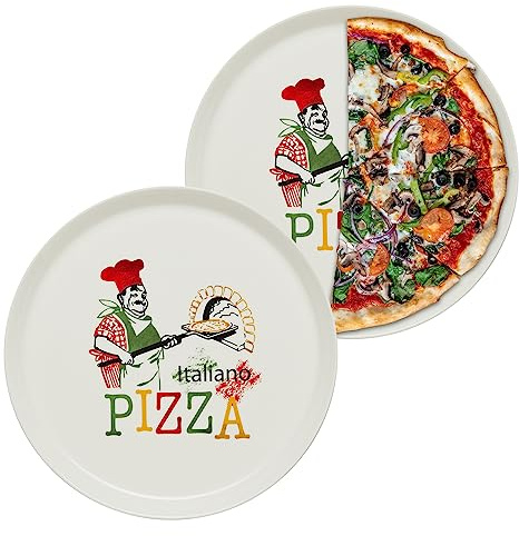 KHG 2er-Set Pizzateller, extra groß mit 30 cm Durchmesser in Chefkoch Print | perfekt für Gastro und Zuhause, hochwertiges Porzellan, spülmaschinengeeignet & perfekt Stapelbar, vielseitig einsetzbar