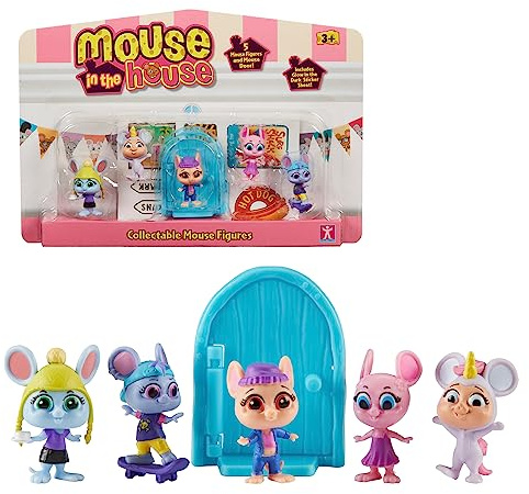 MOUSE IN THE HOUSE, GIOCHI PREZIOSI, MUN032 5 Mouse Figurines, with Magic Door, Accessories, Glow in the Dark Stickers, Model 2, Toys for Children from 3 Years, Giochi Preziosi, MUN032