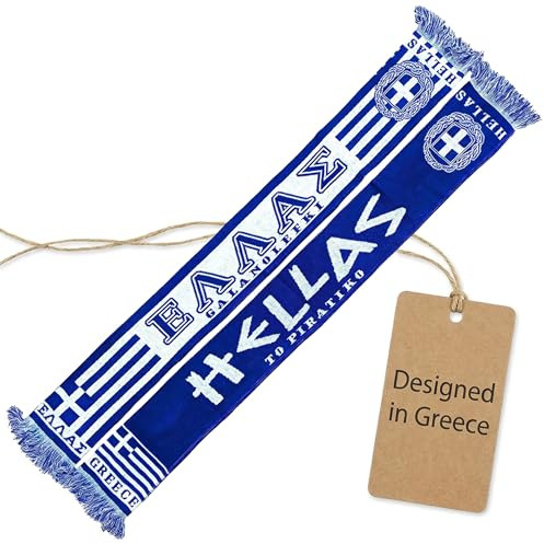 Generisch Greece, Sciarpa Hellas per Coppa del Mondo EM 2024, sciarpa da calcio, sciarpa cult, sciarpa souvenir, Bianco, blu, 145 c 18 cm