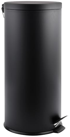 MSV - Poubelle Cosmétique Salle de Bain - Acier Inoxydable avec Seau Amovible - Mécanisme à Pédale - Compacte et Pratique - Noir - 30L - Résistante à l'Humidité