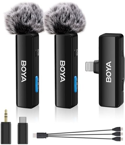 Boya, BOYALINK A2 Kabelloses Lavalier-Mikrofon für iPhone/Android/Kamera-Vlogging, All-in-One-Ansteck-Dual-Mikrofonsystem & Lightning & USB-C-Eingänge für Smartphones/DSLR YouTube Facebook Live (A2)