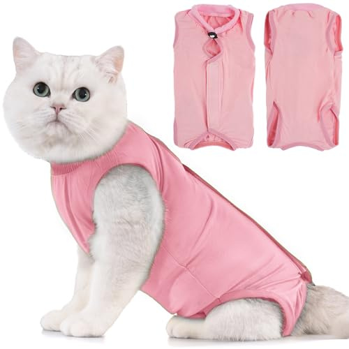 Avont Cat Recovery Suit Post Surgery, Elizabethan Collar & Cone Alternative, Kitten Onesie Pet Surgical Spay Shirt for Abdominal Wounds or Skin Diseases -Pink(S)