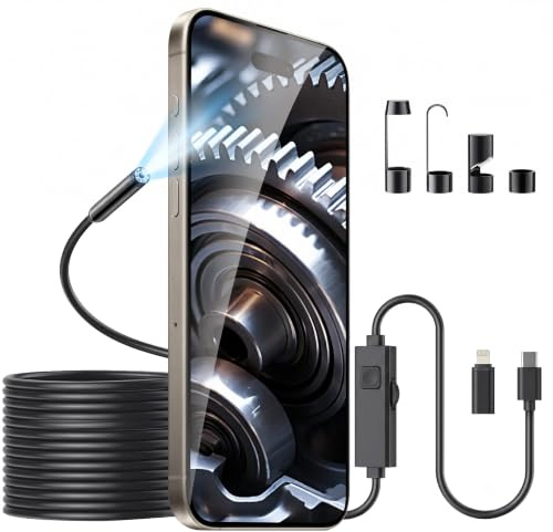 Endoskopkamera mit Licht für iPhone: 1920P HD Inspektionskamera mit 8 einstellbaren LED-Lichtern, 15 Fuß halbstarr, IP67 wasserdichte Bohrungsfernrohr, Schlangenkameras für Android