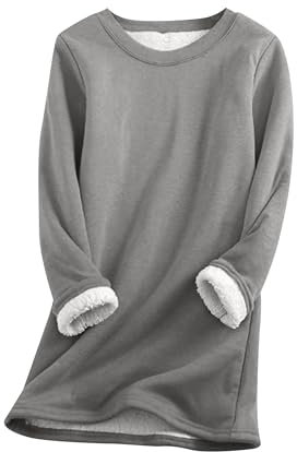 ZICUE Frauen Fleece Sweatshirts Plüsch Pullover Rundhals Bluse Dicke Sherpa Gefüttert Loungewear Tunika Tops Winter Warm Plus Size Langarm Pullover Dunkelgrau M