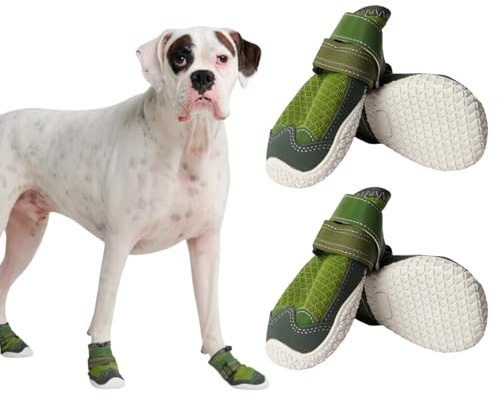 Spark Paws Hundeschuhe – rutschfest & Atmungsaktiv, Pfotenschutz im Sommer für heiße Oberflächen & Wandern, Strapazierfähig, 4er-Set - Green, B