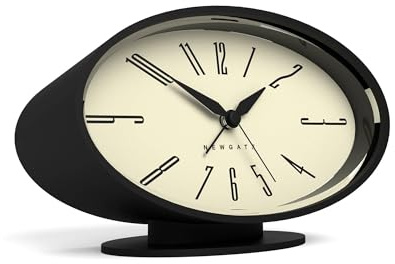 NEWGATE® Ronnie Wecker | Ovales Retro-Design | Schwarze, weiche, gummierte oberfläche | Ideal für nachttisch, Schreibtisch oder Regal | Modernes, Retro mid-Century-Schlafzimmer- und bürozubehör