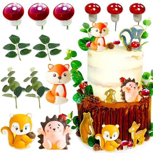 LaVenty Floral Woodland Animals Geburtstagskuchen Waldti Tortendeko