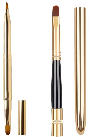 KSBBHDS Pennello per labbra, 2 pezzi, pennello per labbra coperto, pennello portatile a doppia testa, pennello per labbra a testa singola, strumento per il trucco delle labbra, oro