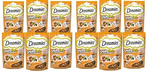 DREAMIES Shake UPS Multivitamins Geflügel Picknick, Katzenleckerlis im Portionsbeutel - 660g (12 Beutel)