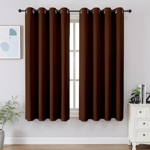 CUCRAF Brown Blackout Curtains 45 inch Length 2 Panels Set, Room Darkening Drapes for Living Room Bedroom, Thermal Insulated Light Blocking Grommet Window Curtain (W52 x L45 Inch)
