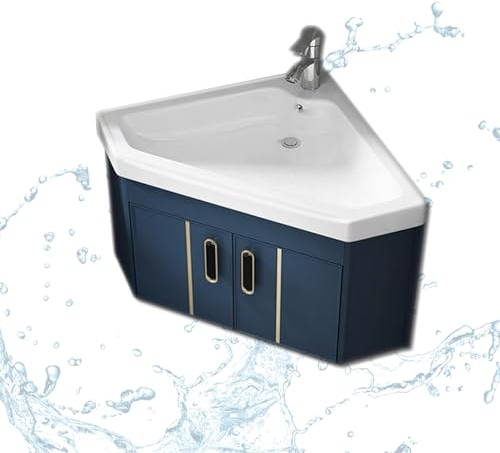 Eckwaschbecken mit Unterschrank, freistehendes wandmontiertes keramikwaschbecken, Badezimmer waschbecken, waschbeckenunterschrank kleines waschbecken, for Waschküchen.(Color:Blauw,Size:56*56cm)