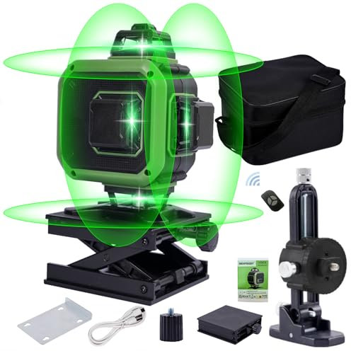 Kreuzlinienlaser Laser Wasserwaage Selbstnivellierend Nivelliergerät Baulaser, Linienlaser Grün Kreuzlaser 4x360 Grad, für Innen- und Außenbereich Baustelle, mit Typ-C-Zeichenfolge Datenkabel