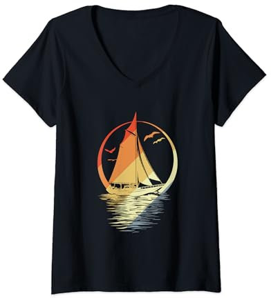 Damen Segeln Vintage Look Segelsport Katamaran T-Shirt mit V-Ausschnitt