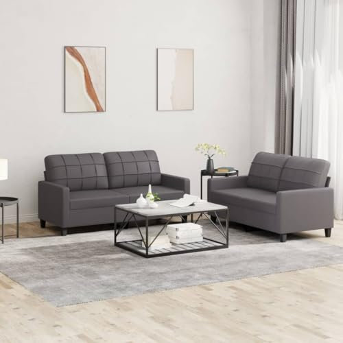 ShGaxin 2-TLG. Sofagarnitur mit Kissen Grau Kunstleder, Schlafsofa, Schlafcouch, Sofa Bed, Relaxsofa, Sofas & Couches 3201360