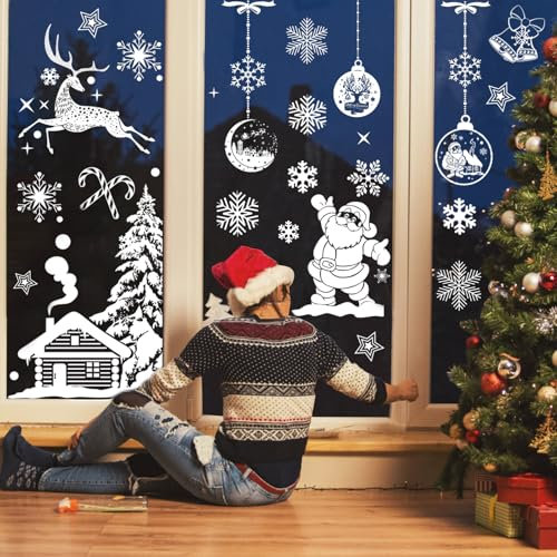 260 Décorations de fenêtre Noël Autocollantes,Flocons de neige Décorations de fenêtre Noël Autocollantes Réutilisables,Double face Décorations de fenêtre Noël pour décoration de fenêtre Noël Intérieur