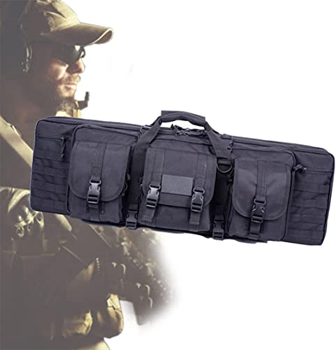 ANSNOW Doppelter Schrotflintenkoffer, Taktischer Weicher Gewehrkoffer Militärgewehrkoffer, Airsoft-Waffe Scharfschützengewehr Jagd Langer Rucksack, Wasserdicht, Reißfest/Schwarz/118 Cm/46 Zoll