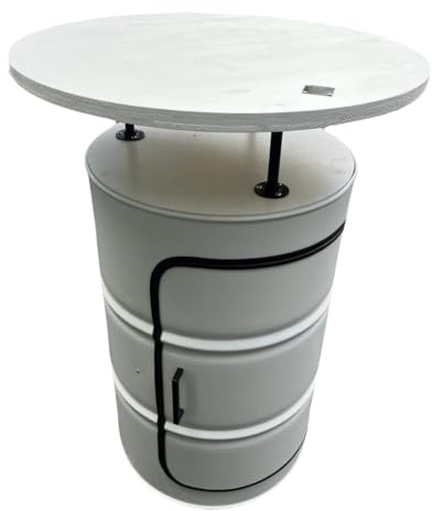 Fass Möbel Stehtisch, Bistrotisch, Partyraumtisch mit Tür, Regal, Holzplatte und Tischplatte, Handgefertigt in Deutschland, 80 x 115 x 80 cm (B x H x T) (Holzplatten - Schwarz)