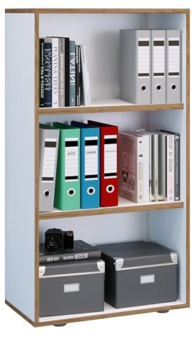 VCM Büroregal 60x33x110 cm 3 Fächer Standregal Bücherregal Aktenregal | Offener Stauraum für Ordner, Akten und Bücher - Arbeitszimmer oder Studierzimmer - Berufstätige und Studierende -