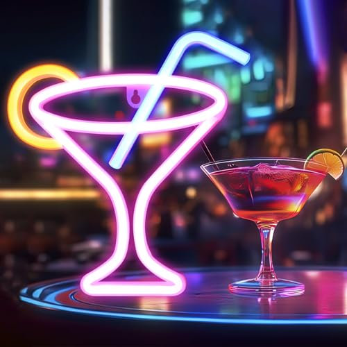 DAKABUKA Mehrfarbige Neon Schild Cocktails LED Weinglas Neonlicht Batterie und USB Dual betrieben Bar Neon Nachtlicht Schilder für Wanddekoration Cocktail-Nachtlampe für Bar Club Restaurant Geschäft