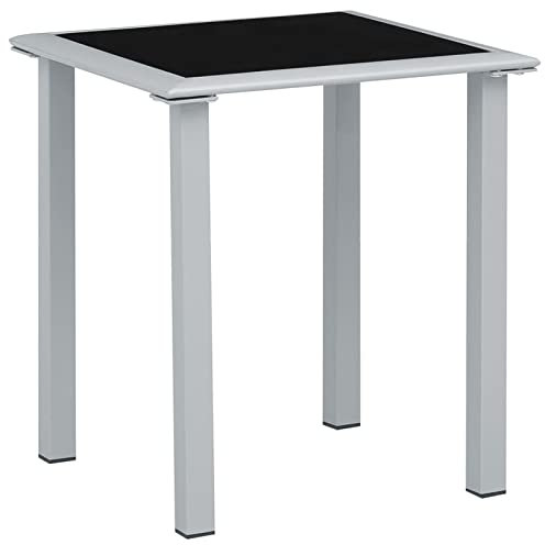 Brokky Mesa de jardín Acero y Vidrio Negro y Plateado 41x41x45 cm Mesa terraza Exterior Mesa de Comedor jardín Mesa Jardin Exterior Garden Table mesas terraza