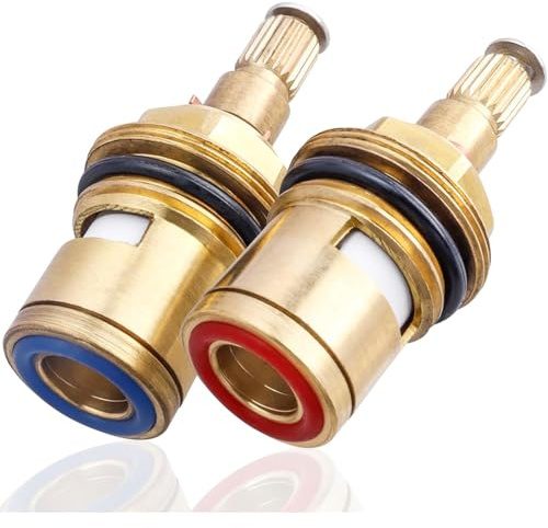 Gasea 2Pcs Brass Faucet Cartridge Replacement, G1/2 Thread Hot and Cold Ceramic Disc Valve Stem, Quarter Turn Sink Tap Cartridge Parts for Kitchen & Bathroom Faucet Repair