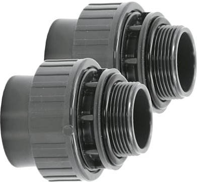 HAF® 2 raccordi a vite in PVC con manicotto adesivo da 63 mm x filettatura esterna da 2 | Adattatore in PVC U per tubi della piscina e tutte le tubazioni | Qualità: Made in Europe – Quantità: 2 pezzi