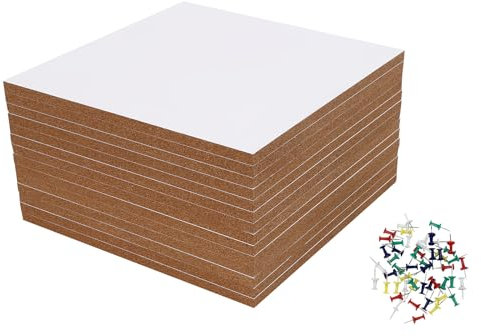 Plaque de liège 30 x 30 cm 12 mm d'épaisseur I Plaque en liège pressé naturel pour tableau d'affichage, décoration murale ou panneau acoustique avec 50 broches