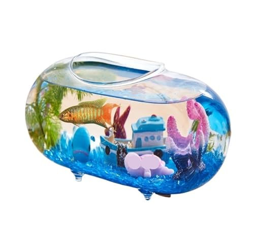 Fischschale Kleines transparentes Glasfischbecken, ovales kleines Fischbecken for den Schreibtisch, Heimdekoration, Ornamente, Büro-Desktop, kleine Fischbecken Aquarium für