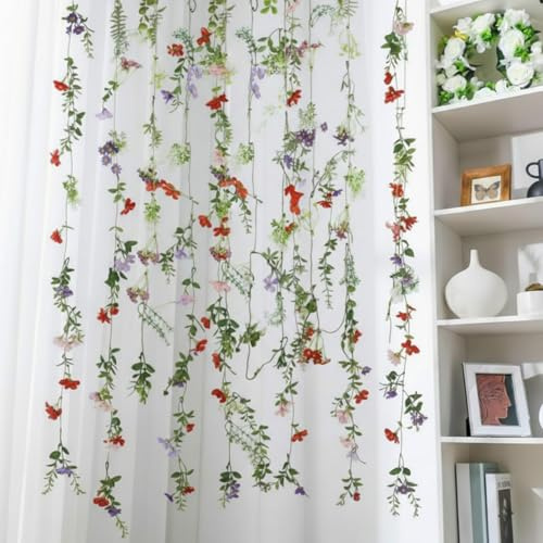 Yunlly 4 Pcs 6ft Flower Garlands Artificial Wildflower Vines Backdrop Floating Floral Hanging Ceiling Garland Fake Flower Faux Silk for Tea Garden Birthday Wedding Bridal Shower Baby Shower Wall