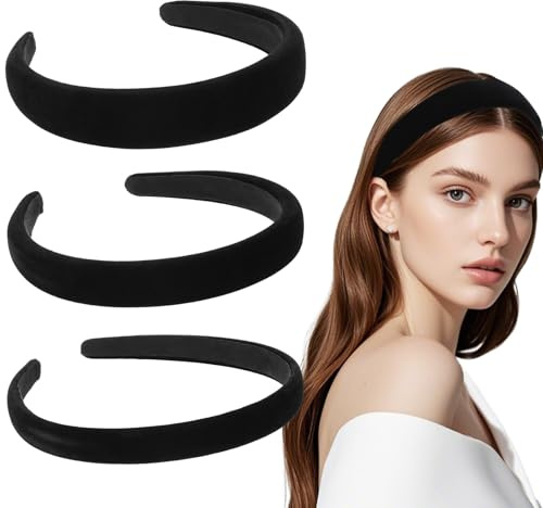 HJZHII 3 Stück Haarreif Schwarz 3 Größen,Haarreifen Damen Schwarz,1cm 2cm 3cm Samt Haarreif Dirndl Solides Einfaches Stirnband Mode Haarschmuck Haarbänder Stirnbänder für Mädchen Frauen Dünne Haar