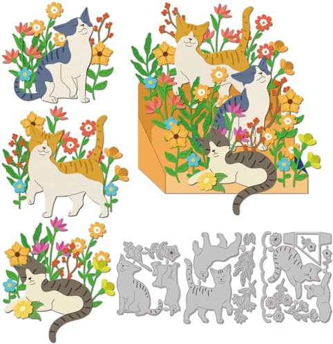 GLOBLELAND Stanzformen Mit Katzenn Für DIY Scrapbooking Metall 3D Box Stanzformen Pflanzen Stanzungen Für Kartenherstellung Prägung Fotoalbum Basteldekor