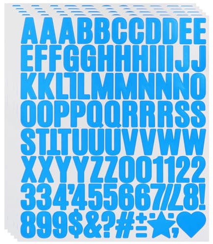 490 pegatinas de letras, 5 hojas de vinilo autoadhesivas de 1 pulgada para buzón, scrapbook, bricolaje y manualidades, letras adhesivas resistentes a la intemperie, azul claro