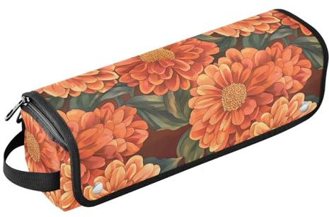 Orange Floral Hair Tool Travel Bag for Women with Removable Heat Resistant Mat Waterproof Flat Curling Irong Travel Organizer for Straigheners, Curling Iron, Hair Dryer Portable Travel Essentials