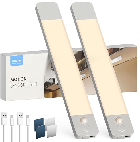 LROLTEF Luce LED Sottopensile Cucina 20CM 1100mAh 4000K Luci con Sensore di Spostamento Sensore di Movimento Armadio Lampada Dimmerabile per Cucina Scale Soggiorno Camere da Letto 2P