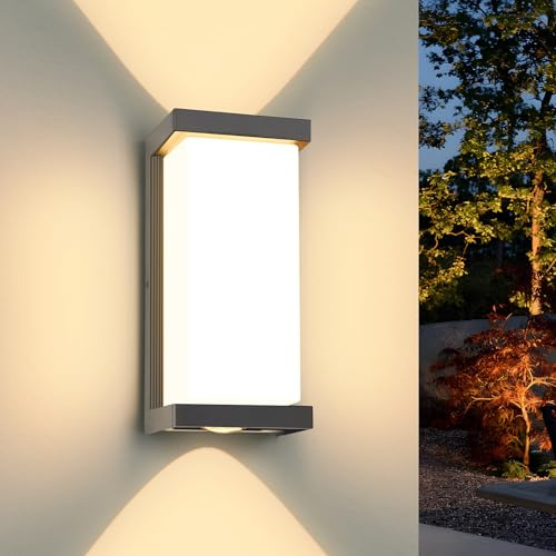 YindaLux 36W LED Aussenlampe Wand, IP65 Wasserdichte 3900LM wandleuchte Innen/Außen, 3000K Warmweiß Modern Außenlampe, Aluminium Außenwandleuchten für Terrasse, Eingang, Flur, Anthrazit