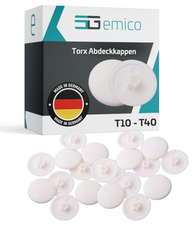emico Kappen für Torx-Schrauben T30 - Weiß - 100 Stück - Abdeckkappen aus flexiblem LDPE - Rückstandsfrei & passgenau - Ideal für EIN sauberes Erscheinungsbild & sicheren Schutz