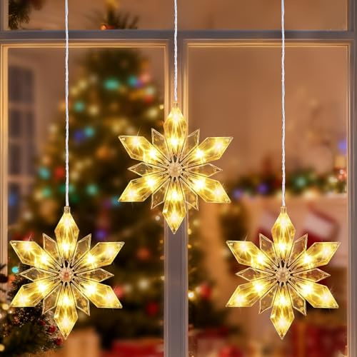 3 Stück LED Schneeflocke Beleuchtung große Schneeflocken Weihnachtsbeleuchtung Fenster 8 Modi Weihnachtsstern Fenster Tür LED Lichtervorhang für Schlafzimmer Party Zimmer Geburtstag Balkon Garten