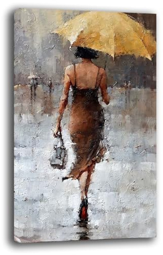 Quadro Soggiorno Moderno Astratto Donna Ragazza Ombrello Shopping Quadri moderni di tela da Parete XXL grande Stampa su tela canvas Camera da letto Cucina Salone (3, 50x100 cm, Canvas intelaiato)