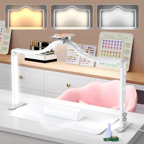 Yokilly Arc Half Moon Light: 34 Shadow-Free Half Moon Light for Desk Salon - Foldable LED Desk Lamp with Stepless Brightness for Manicurist (White)