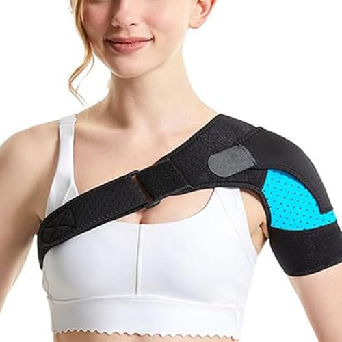 UIEXAY Tutore Spalla, Tutore Spalla Destra Uomo, Tutore Spalla Sinistra Uomo, Supporto per Spalla Regolabile, per Sollievo Dal Dolore Alla Spalla, Tendinite, per Braccio Destro e Sinistro（Lago Blu）