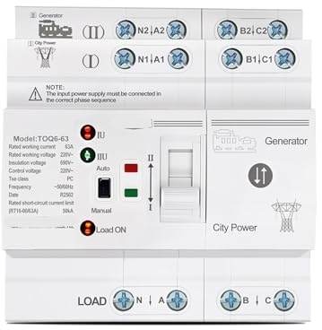 Interruptores selectores eléctricos de transferencia automática de potencia dual pequeños LN 220V, ininterrumpidos, 4P, 63A, TOQ6, 1 unidad