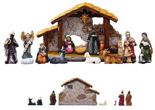 Genérico Figuras del Belén De Resina - Conjuntos de Belén para Navidad | Figuras Coleccionables Artesanía Religiosa Cristiana para Decoración De Interiores Hogar Y Centro De Mesa Navideña