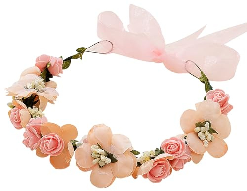 GmwyCzV Diadema de Corona de Flor, Diadema Boda Guirnalda Flores, Diademas Floral de Guirnalda, Diademas Bohemia Flores, Ajustable Banda Cinta Pelo Boda Flor Corona para Niñas Mujer(Rosa)