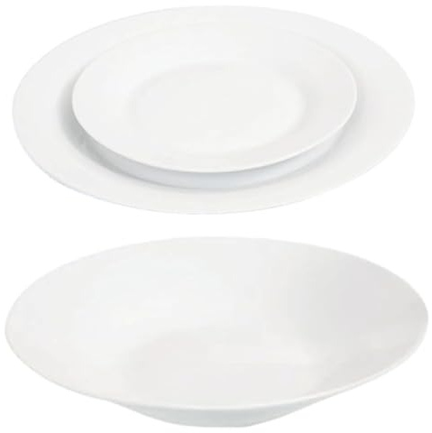 Reldor 12-Piece Porcelain Round Dinnerware Set for 4 – Includes 4 Dinner Plates, 4 Side Plates & 4 Bowls, Plain White – Durable, Dishwasher Safe, Modern Kitchen Dining Set