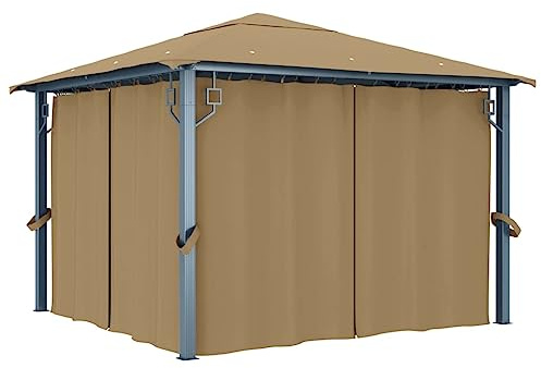 Gartenpavillon mit Vorhängen, 300x300 cm, Aluminiumrahmen, UV-beständig, Anti-UV PA-Beschichtung, Zelt Pavillon für Garten und Outdoor-Events, Grillpavillon Winterfest, Camping Pavillon, Taupe