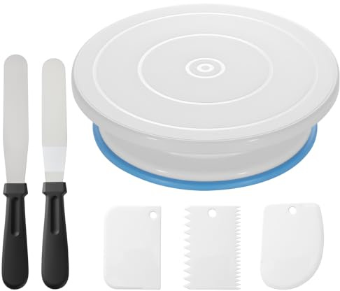 Ohuhu Plato Giratorio para Tartas, 11 Pulgadas Base Giratoria Tartas con Base Antideslizante y Accesorios - 2 Espátula de Glaseado y 3 Raspadores de Pasteles para Decorar Pasteles, Elección de Regalo