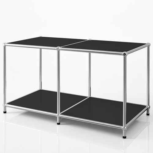 Floordirekt Regal, Metallregal, Sideboard - Schwarz, Chrom, 46Hx80Bx40T cm - Modulares Stecksystem im modernen Design, Metall Regal für Wohnzimmer, Büro, Flur - Würfelregal Concept Epure MK-016
